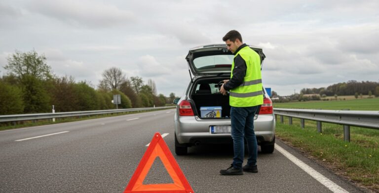 Vozač na autoputu osigurava prostor oko svog pokvarenog vozila