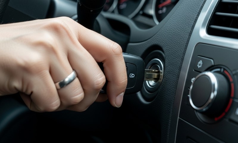Vozač okreće ključ u automobilu